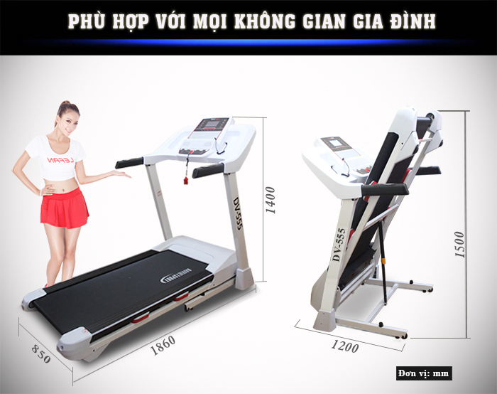 kích thước sản phẩm máy chạy bộ