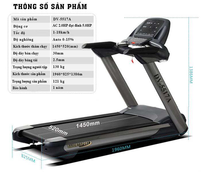 thông số máy chạy bộ điện Đại Việt DV-5517A